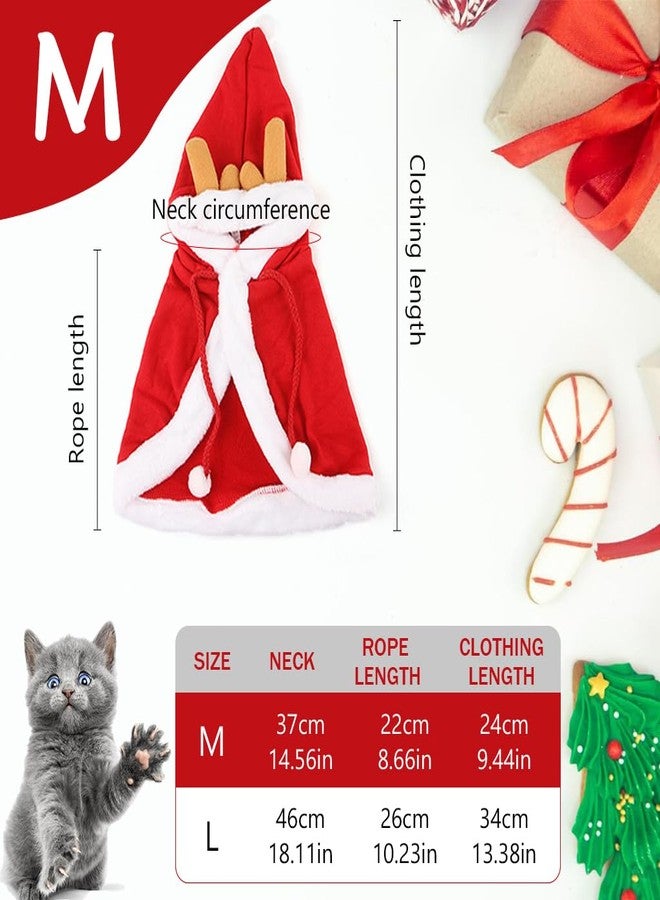 Qpets قبعة ووشاح عيد الميلاد من كيو بيتس®، ملابس قطط دافئة، زي تنكري، عباءة حمراء على شكل غزال، قبعة برباط قابل للتعديل، دعامة تصوير لحفلات عيد الميلاد - محيط الرقبة 37 سم - Image 2